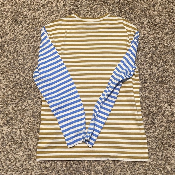 Comme Des Garcons PLAY Little Heart Long Sleeve Striped T-shirt Yellow/Blue - Picture 2 of 4